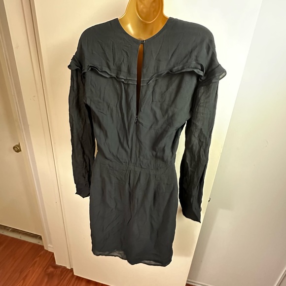 Reformation Black 100%Viscose Surplice Neck Faux Wrap Ruffle Detail Dress Size 2 - Picture 6 of 16